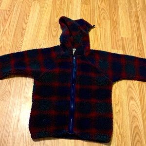 LL Bean Blue & Red Checkered Winter Snuggly - Zippered Hoodie - Size XXS